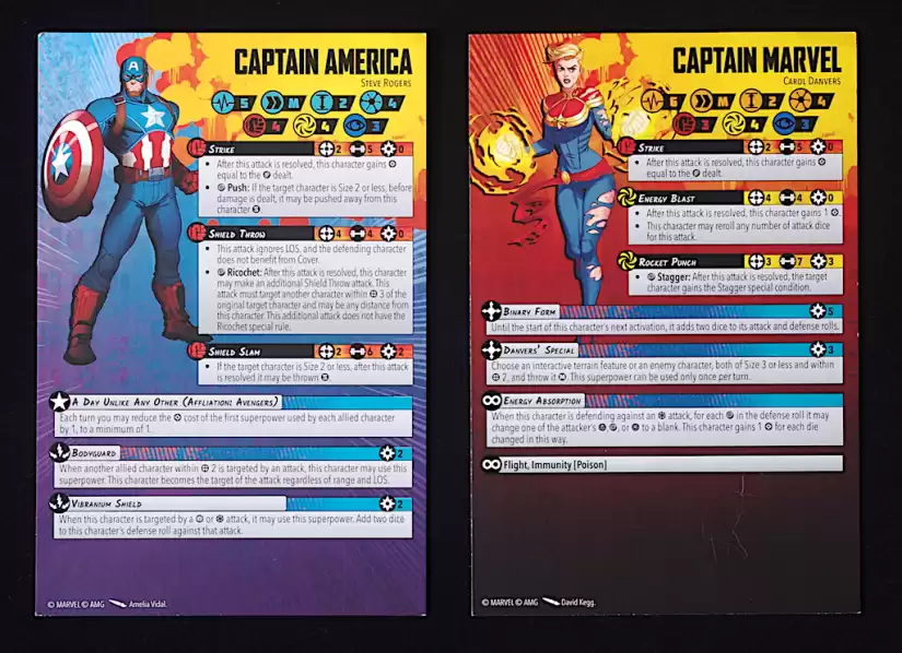 Marvel Crisis Protocol Cartas Capitán América Capitana Marvel